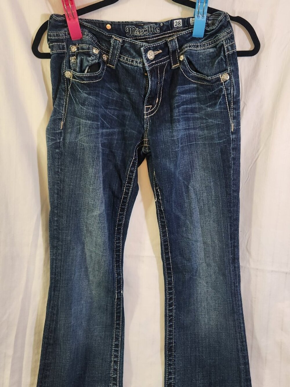 Miss Me Embellished Fleur De Lis Bootcut Jeans Rhinestone Dark Wash Size 28 x 32